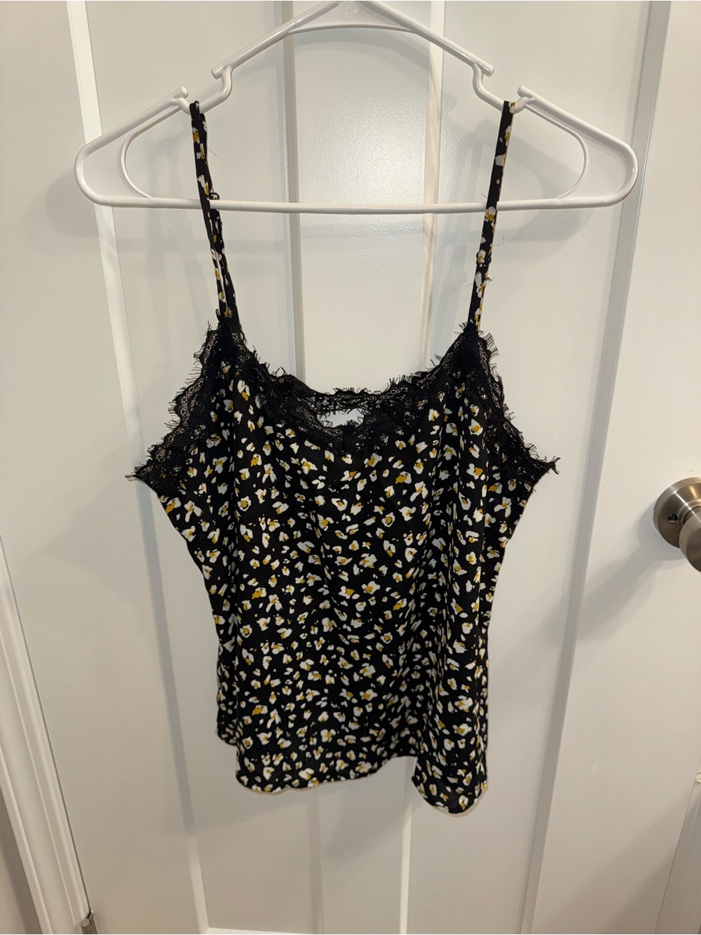 Altar'd State Black Floral Lace-Trim Cami with Yellow & White Accents